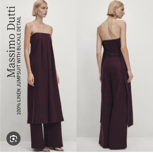 Massimo Dutti NWT 100% linen jumpsuit with darts maroon...